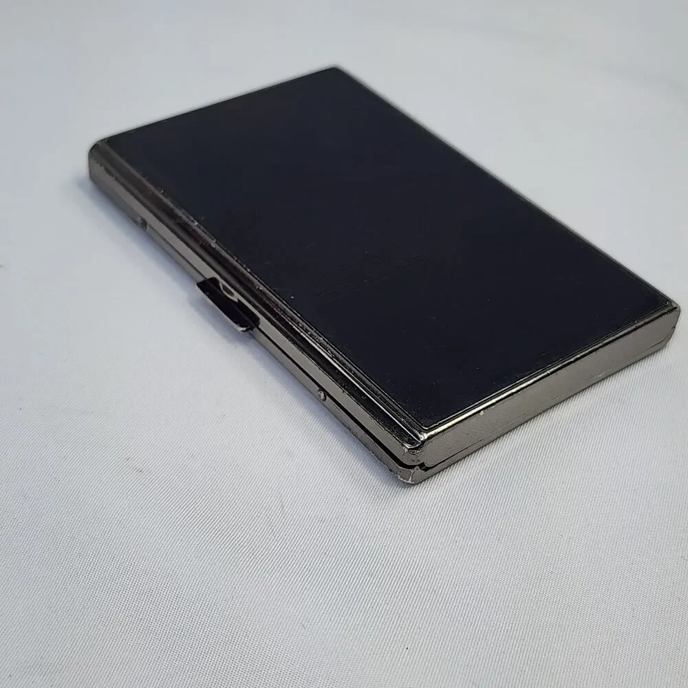 Fendi Zucca Metal Cigarette Case Vintage Card Holder Black Enamel Striped FF